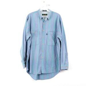 Vintage 80s Streetwear Striped Denim Shirt Blue